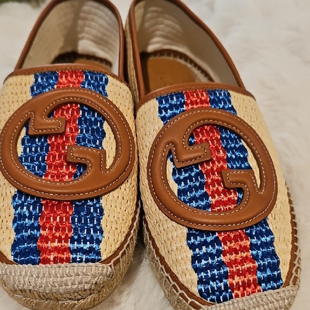 Gucci Beige Espadrilles with Red and Blue Accents